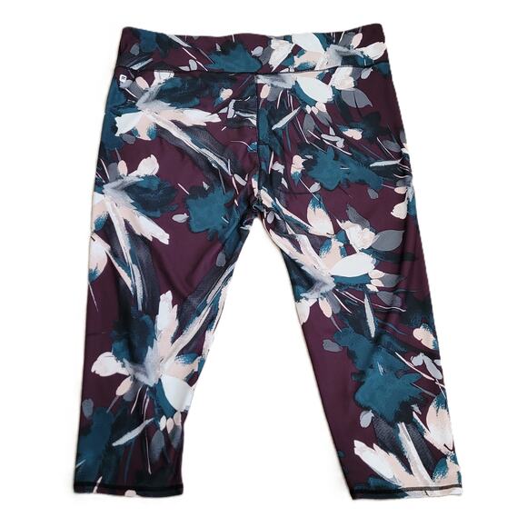 Fabletics Women's Activewear Capri Floral Leggings Burgundy Teal Size‎ 3X - Picture 3 of 10